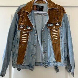 Vintage Authentic Johnny Hallyday Western Passion Denim and Suede Jacket Size M